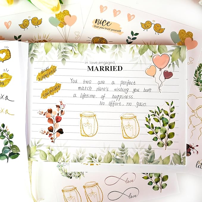 4 Sheets Wedding Celebration Stickers for Bridal Scrapbooking, Pastel Pink Self-Adhesive Waterproof Wedding Stickers for Letters,Bridal Shower,Invitations,Guestbook,Calendar