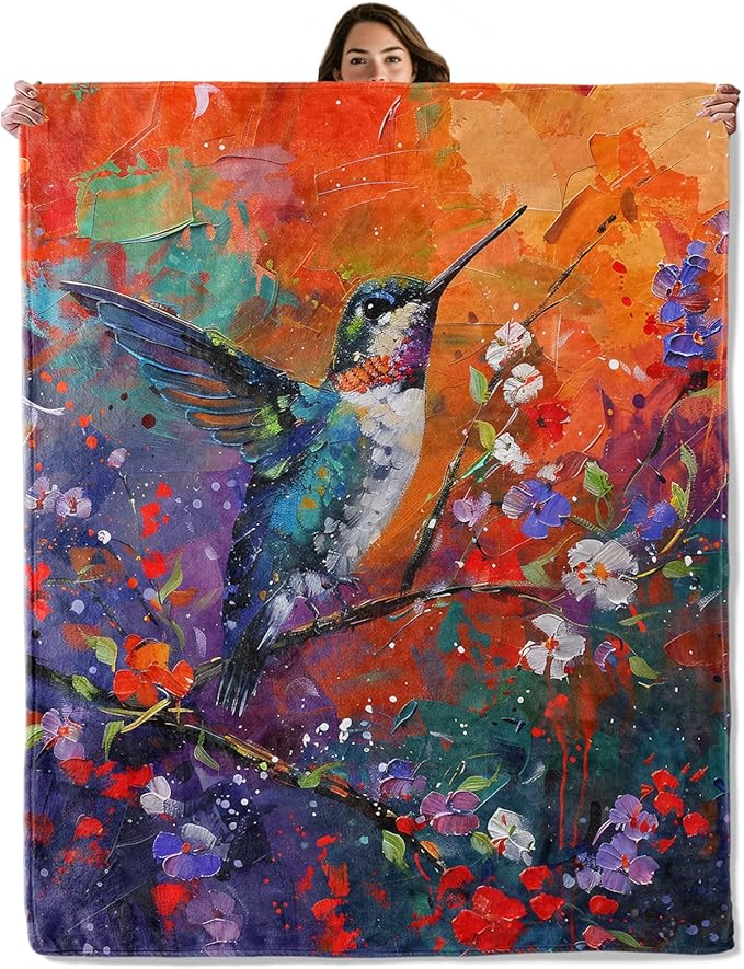Colorful Hummingbird Throw Blanket for Boys Girls Kids Adults Women, Fuzzy Warm Soft Cozy Flannel Blankets Gifts for Bedroom, Couch, Travel, Home Decor 60x80 in