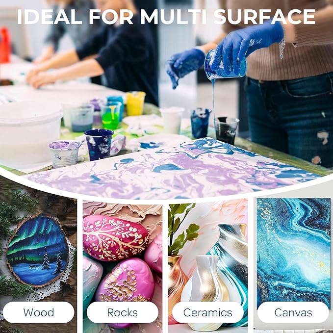 Nicpro 18 Colors 8.45oz Metallic Acrylic Pour Paint Supplies Kit, Large Volume Ready to Pour Premixed High Flow Pouring Paint Set with Silicone Pouring Oil, Gloves, Instructions for Beginner DIY