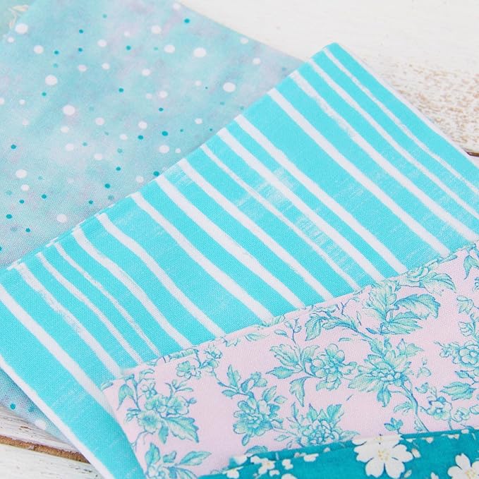 Threadart Exclusive 20 Fat Quarter Bundles - Teal Vintage Prints 100% Cotton Fabric - Premium 100% Cotton Quilting Fabric - No Duplicates - Full Size Fat Quarters 18"x21" - Teal