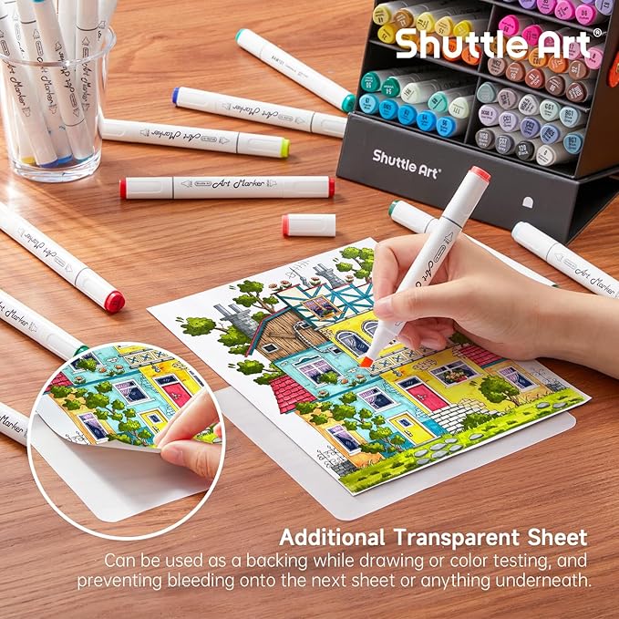 Shuttle Art 89 Colors Alcohol Markers, 88 Colors Dual Tip Art Marker Set Plus 1 Colorless Blender with Marker Case Perfect for Illustration Students Adult Coloring Sketching