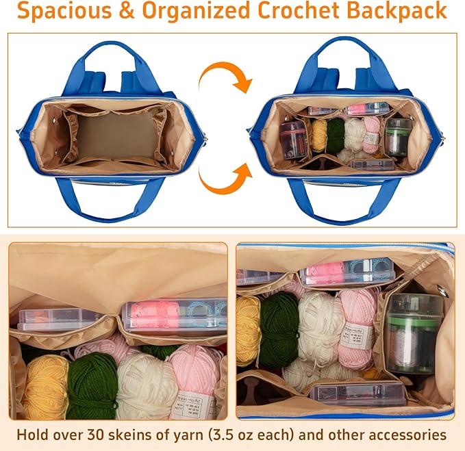 Knitting Bag Backpack, Large Crochet Bag Organizer,Water-resistant Yarn Storage Organizer Tote Bag Yarn Holder for Crochet Hooks, Knitting Needles Supplies