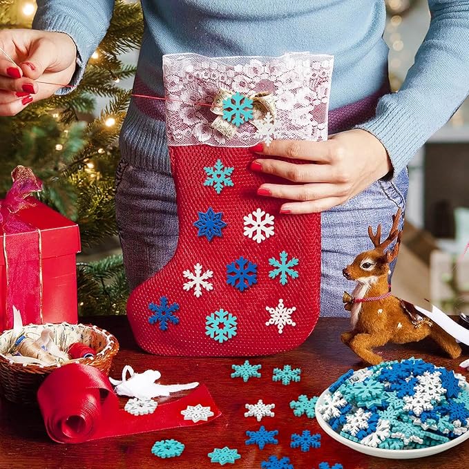 Christmas Snowflake Buttons for Crafts - 200 Pcs Assorted Wooden Snowflake Buttons Embellishments DIY Snowflake Shaped Christmas Tree Ornaments for Winter Party Craft Sewing Home Decor (Blue, White)