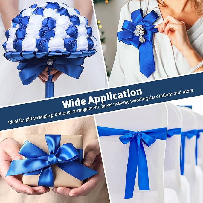 1-1/2 Inch Wide Royal Blue Satin Ribbon, 50 Yards Solid Polyester Fabric Ribbon for Roses Making, Gift Wrapping, Wedding Decorations, Crafts, Bows