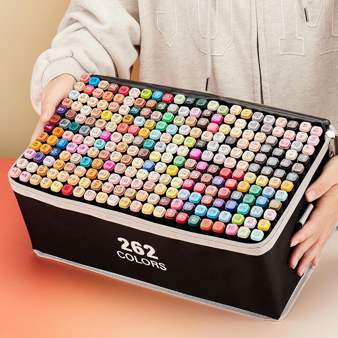 262 Colors Alcohol Markers - Dual Tip Permanent Art Markers Set for Coloring Drawing Painting, Fine and Chisel Tip Alcohol Based Pens with Carrying Case for Adult Artists