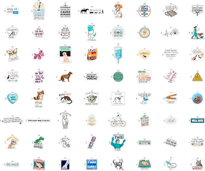 100Pcs Veterinary Stickers for Water Bottle - Funny Vet Stickers and Decals - Funny Veterinary Gifts, Party Supplies & Decorations - Vet Tech Gifts for Women & Men