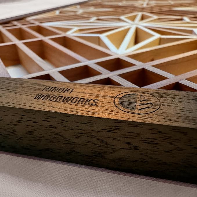 Hinoki Woodworks Kumiko DIY Kit Kakuasa-no-ha Pattern. Ready to Assemble Project with 154 Wood Pieces | Japanese Woodworking craftmanship | Wall Art Display | Gifts for dad & Husband