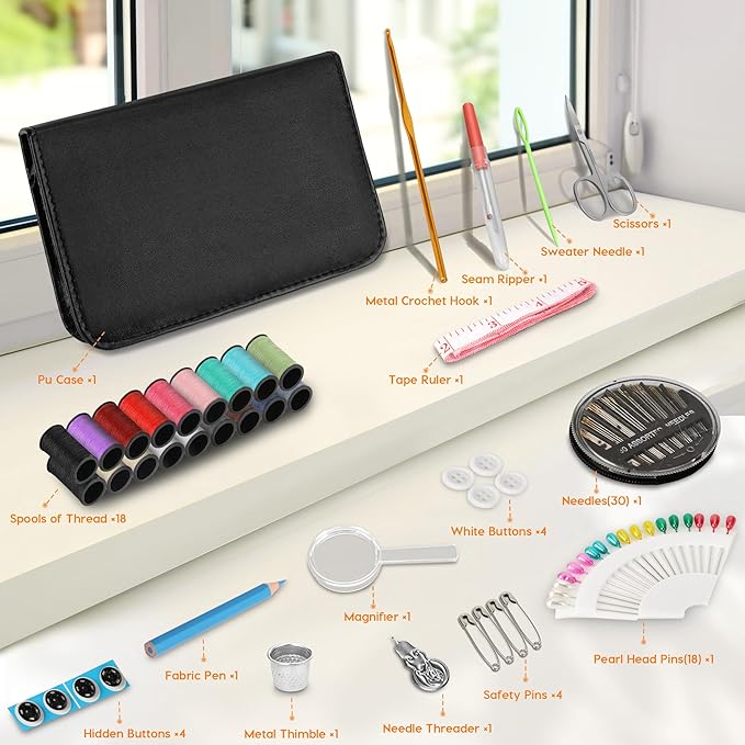 KEYHOT Sewing kit Basic,Needle and Thread Kit,Travel Small Sewing Machine Supplies for Adults Beginners Men, Home Travel Emergency Including Scissors Measure Tape Needle Threader (87pcs)