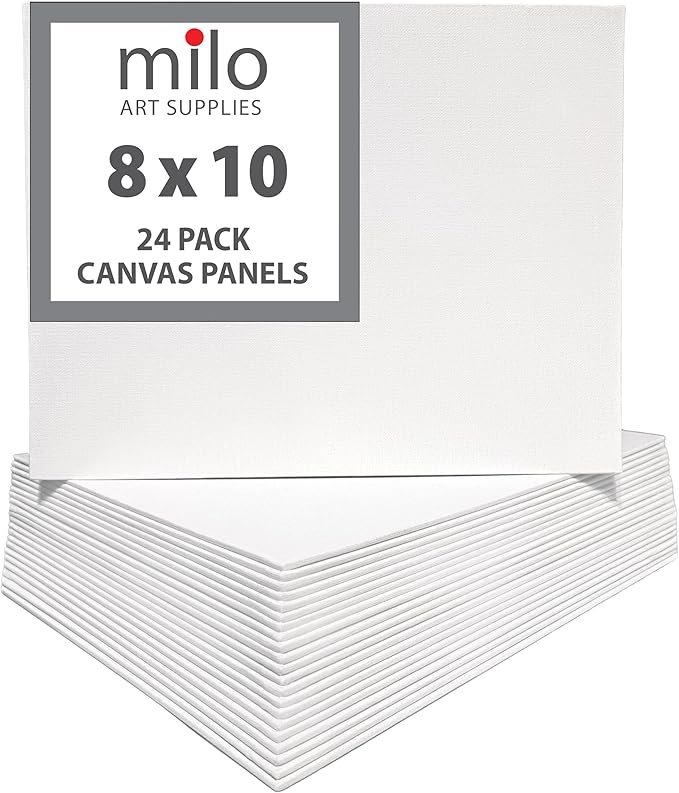 milo Canvas Panel Boards for Painting | 8x10 inches | 24 Pack of Flat Canvas Panels, Primed & Ready to Paint Art Supplies for Acrylic, Oil, Mixed Wet Media, & Pouring, Bulk Painting Party Pack