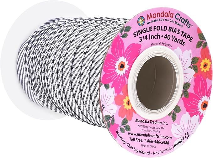 Mandala Crafts 3/4 Inch Single Fold Bias Tape for Sewing, Quilting, Piping, Hemming, Blanket & Quilt Binding – 40 Yards Black White Plaid Fabric Seam Binding Tape