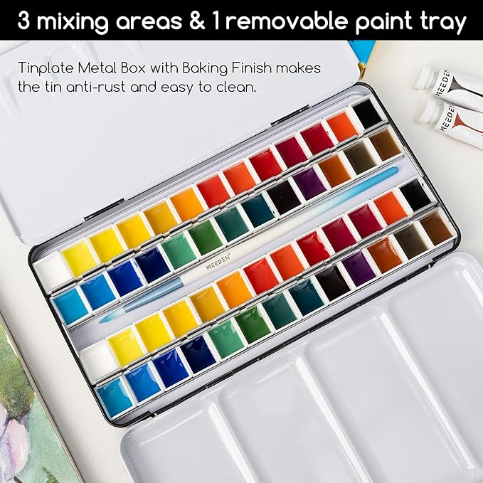 MEEDEN Empty Watercolor Paint Palette: Travel Water Color Palette Tin with 24 Half Pans - Portable Metal Palette Tin Box (Galaxy)