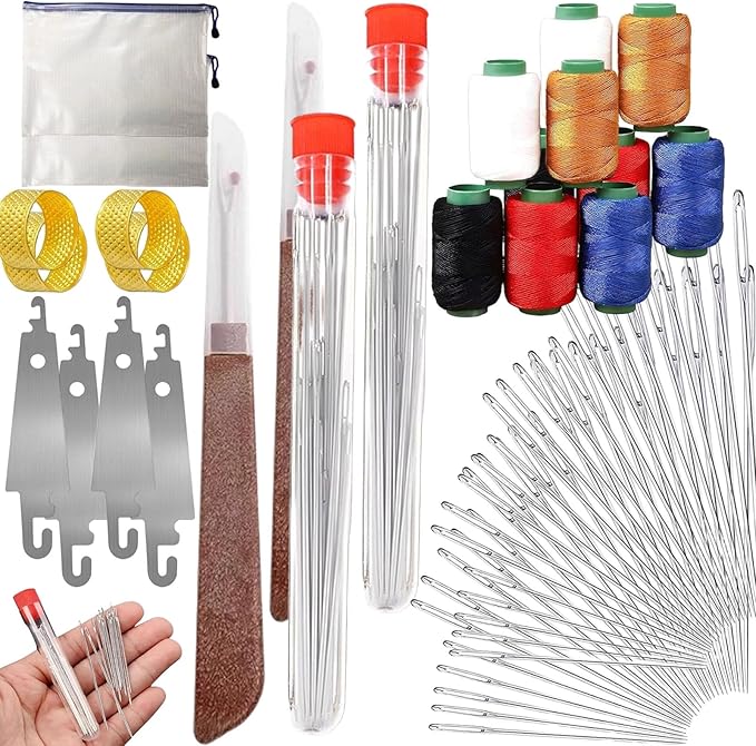 Big Eye Steel Sewing Needles Kit, 34PCS Big Eye Steel Needles Set, Portable Stainless Steel Needles for Hand Sewing, Long & Thin Handmade Quilting & Sewing Kit for DIY Sewing Projects (36 pcs kit *2)