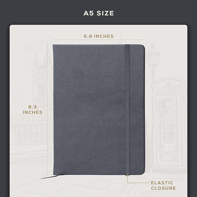 Beechmore Books A5 Sketchbook – 5.8x8.3 Premium Vegan Leather Bound Large Sketch Book Hardcover with 156 Thick 160gsm Perforated Ivory Pages, Blank Sketch Pad, Gift Boxed Back Pocket, Ribbon Bookmark