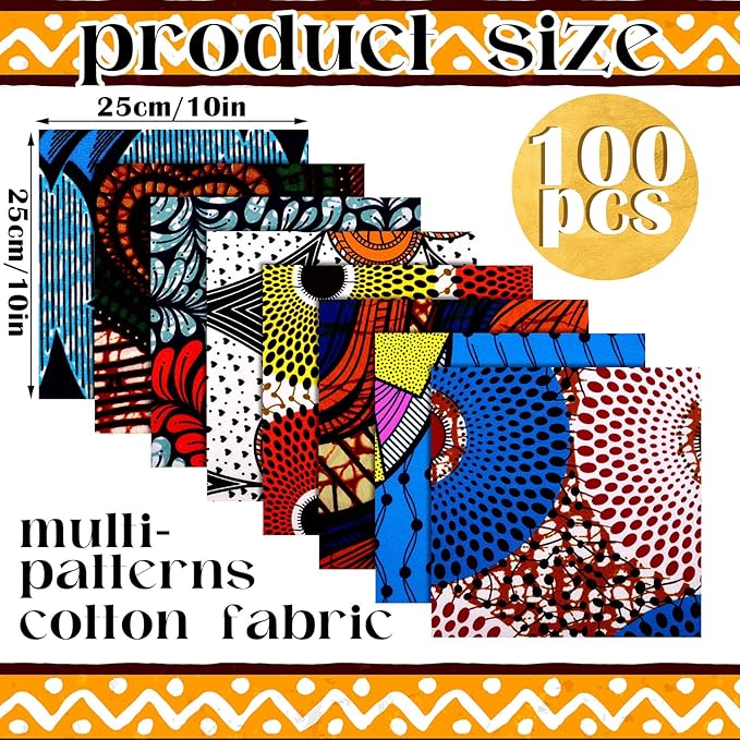 Tudomro 100 Pieces 10 x 10 Inches Cotton Fabric Squares Patchwork Quilting Fabric Bundles Layer Precut Quilt Material for DIY Craft Sewing Cloths Handmade Accessories(African)