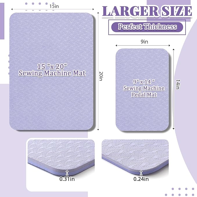 2 Pcs Sewing Machine Muffling Mat Pedal Sewing Mat Reduce Vibrations Noise No Slip Machine Accessories for Quilting(15'' X 20'' and 9'' X 14'',Lavender Purple)