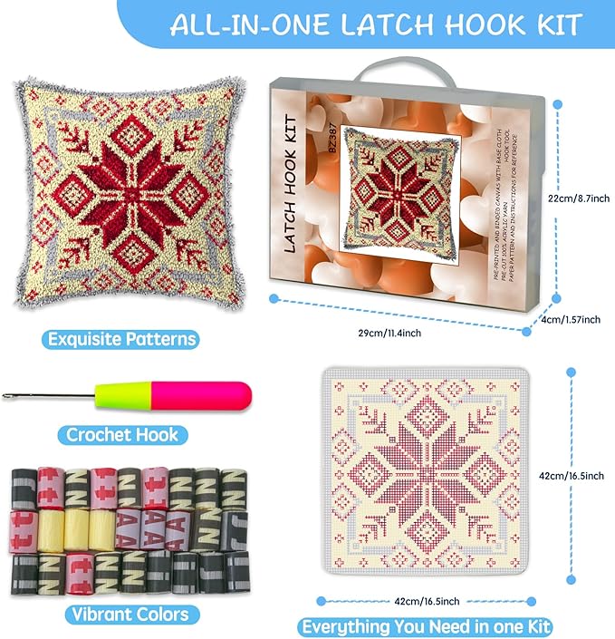 MIAOLLUN Latch Hook Kit, Christmas Latch Hook Kits for Adults DIY Decorative Pillowcase Embroidery Cross Stitch Arts Craft for Home Sofa Furniture 17X17inch Christmas Reindeer