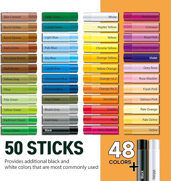 HA SHI Soft Oil Pastels Set (50 Sticks, 48 Colors) Art Supplies for Artist, Gallery Oil Painting Stick, Bulk Set for Studios, Professional Oil Crayons, Ideal for Professional Artists
