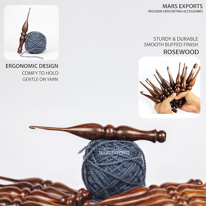 13 Pieces Premium Wooden Crochet Hooks, Crochets Hooks Set for Knitting and Crocheting - Rosewood Knitting Needles (D4)