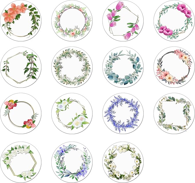 Custom Round Flower Wreath Sticker Labels - Personalized Customized Stickers for Birthday Baby and Labels Product Boxes Wedding Shower Label