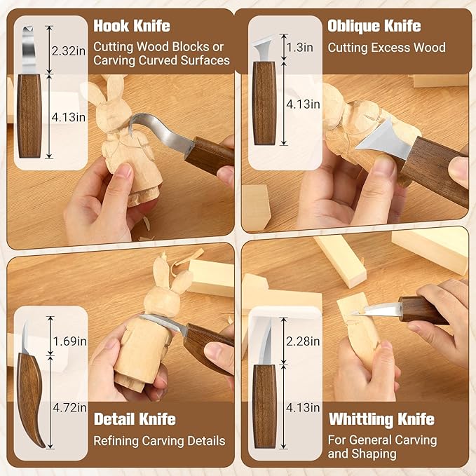 KINGBRO 20 PCS Wood Carving Kit for Beginners, Whittling Kit for Beginner and Kids, Wood Carving Tools with Safety Protection. 8 pcs Whittling Knife Wood Carving Set with 2 pcs Custom Sticker