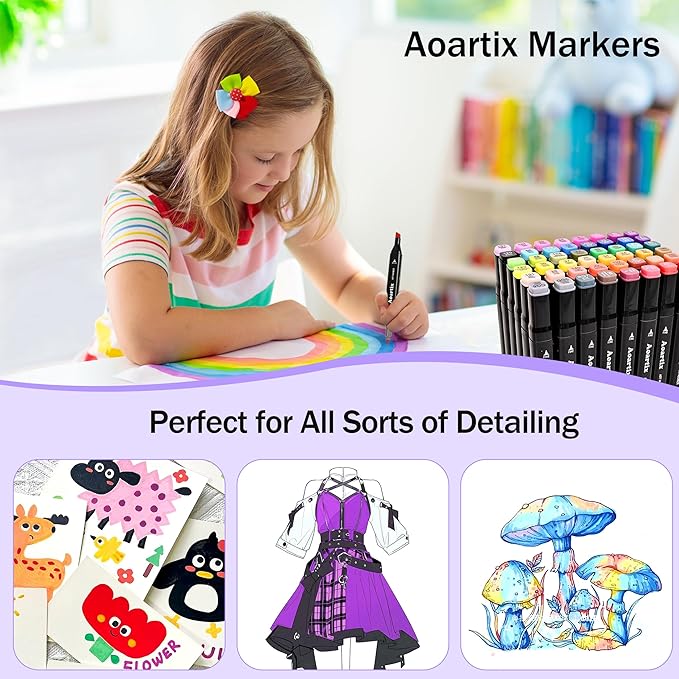 Alcohol Markers, 48 Colors Art Drawing Permanent Marker Set for Kids Adult Coloring Painting Supplies, Dual Tips Fine & Chisel Coloring Marker for Artist Illustration Sketch Books
