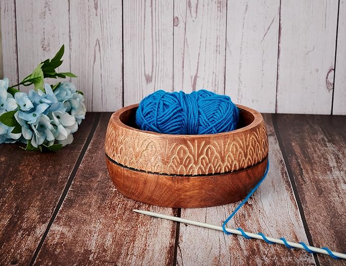 Mothers Day Gifts Wooden Yarn Bowl Knitting Bowl Large Crochet Yarn Holder YB02 Handmade Crocheting Accessories and Supplies Organizer 7 x 3 (Design 5)