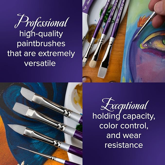 Silver Brush Limited 8806-3/8 Silver Silk 88 Angle Paintbrush for Acrylic, Watercolor, Gouache, Inks, & Dyes, Size 3/8 Inch, Long Handle