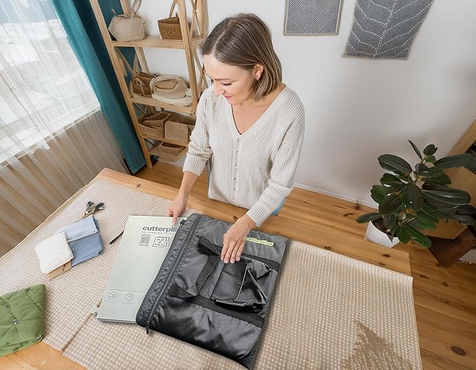 CUTTERPILLAR TRAVEL BUNDLE FOR SEWING & QUILTING - Glow Elite Mini LED Light Board, with Translucent, Self-Healing Cutting Mat - FLIP and FOLD 48 5-mats-in-1 - Glow Storage Tote