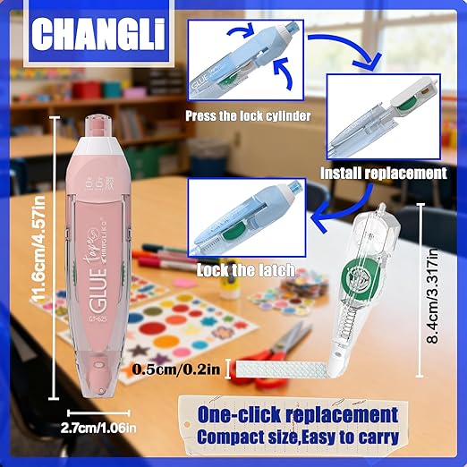 CHANGLi 6pack Refillable Scrapbook Glue Tape, 400pcs Power Glue Points, 16FT*1/5 Inch Double Sided Tape for Crafts,Scrapbooking Supplies, Adhesive Glue Runner for Gift Wrapping, Photo