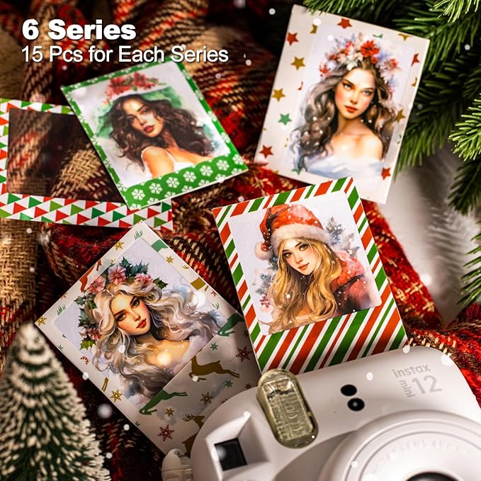 Christmas Polaroid PET Stickers, 90 Snow Country Character and Frame Designs for Scrapbooking, Journaling, DIY Crafts, and Holiday Decor