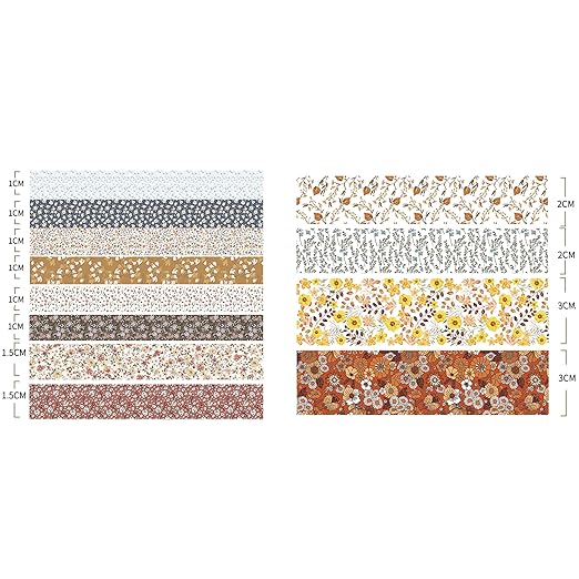 12 Rolls Flowers Washi Tape Set Floral Arts Adhesive Tapes Blooming Garden Decorative Masking Tape Sets for Craft, Kids, Scrapbook, DIY, Gift Wrapping (Autumn Twilight)