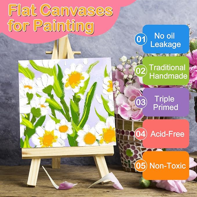 ESRICH 3x3IN Small Canvases for Painting, 32 Pack Mini Canvas Boards Cotton Painting Canvas Primed Acid Free Mini Blank Canvas Panels for Oil Paint,Watercolor,Acrylic Paint,Gouache&Tempera.