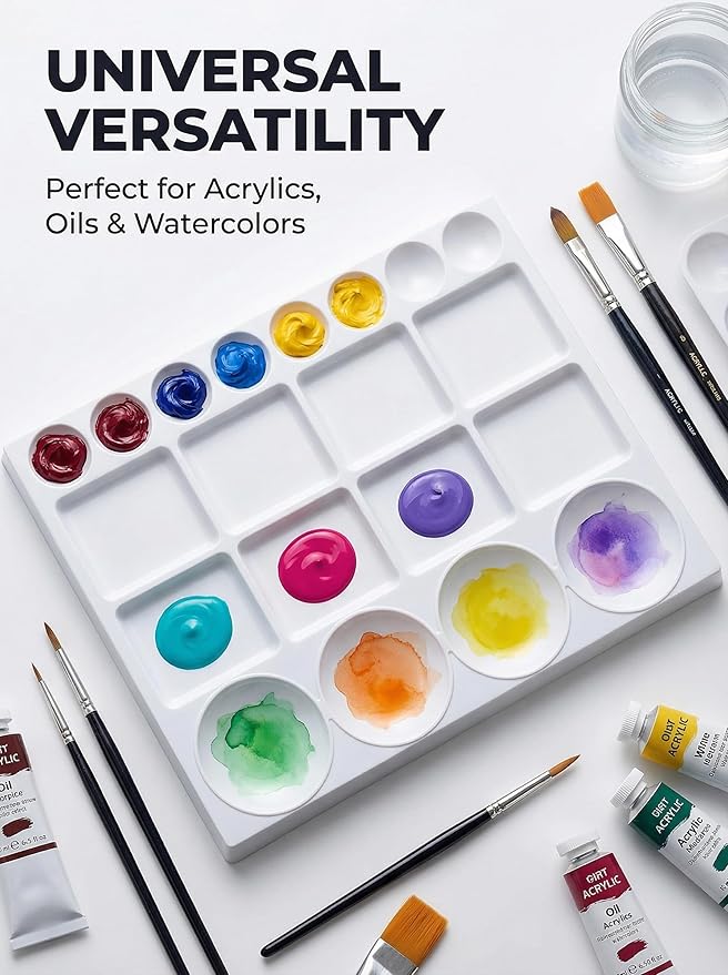 DUGATO Large Paint Palette Trays (2 Pack, 10x13) - 20-Well Plastic Mixing Palettes for Acrylic, Oil, Watercolor & Gouache Paints - Artist Supplies