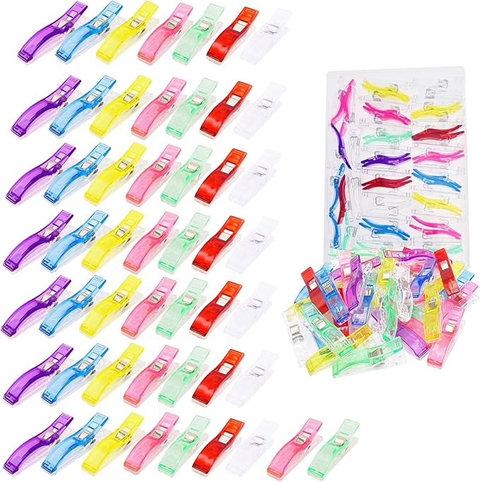 50 PCS Large Sewing Clips, 7 Bright Colors Multipurpose Quilt Clips Craft Tools Quilting Accessories with Box Packed
