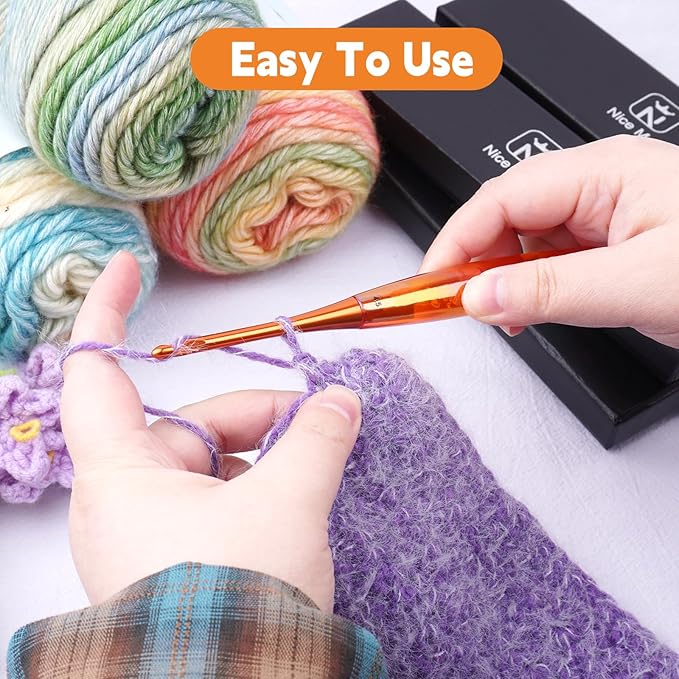 BsHooker 8mm Crochet Hook,Inline Crochet Hook with Ergonomic Acrylic Handle for Arthritic Hands,Extra Long Knitting Needles for Crocheting Yarn,Stainless Steal Polished Hook Head for Beginner