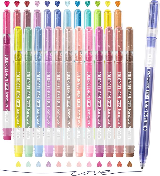 Glitter Gel Pens, 24 Pack Colored Pens for Black Paper & White Paper, 1.0mm Point Pens, Large Capacity Ink Pens for Coloring, Writing, Drawing, Journaling, Note Taking, Office, Home