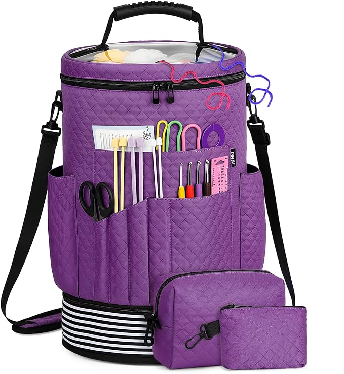 IBFUN Crochet Yarn Knitting Bag 3PCS - Expandable Yarn Storage Organizer Crocheting Bag with Accessories Cases Adjustable Strap for Hooks, Needles, Accessories, Crochet Lovers, Supplies, Beginners