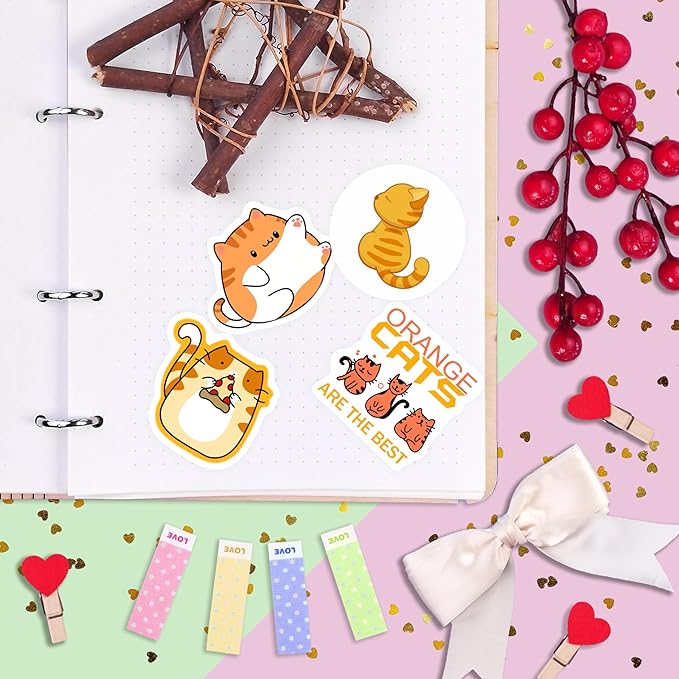 BulbaCraft Orange Cat Stickers for Water Bottle and Laptop - Orange Cat Party Supplies & Decorations, Waterproof Vinyl Decals, Cute Animal and Pet Stickers, Gifts for Women & Men