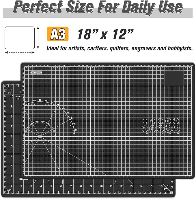 DIYSELF Cutting Mat 12in×18in, Cutting Mats for Crafts, Self Healing Cutting Mat A3, Fabric Cutting Mats Double Side for Sewing, Quilting, Craft Mat for Desktop