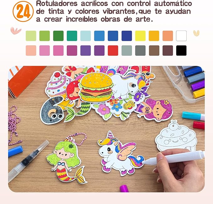 Dibetoy 77Pcs Magic Foam Texture Painting Kit for Kids - DIY Art Drawing with Puffy Paint, Includes Pre-Cut Foam Craft Patterns & 24 Colors Acrylic Paint Markers