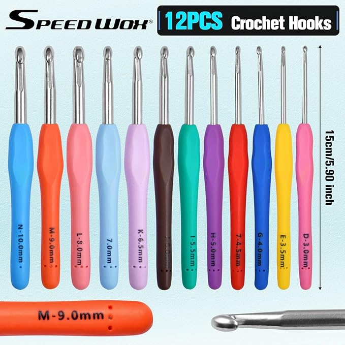 SPEEDWOX 50PCS Crochet Hooks Kit with Storage Case Ergonomic Crochet Needles Weave Yarn Kits DIY Hand Knitting Art Tools 0.5mm-2.75mm Ergonomic Soft Handle Crochet Hook Needles Set