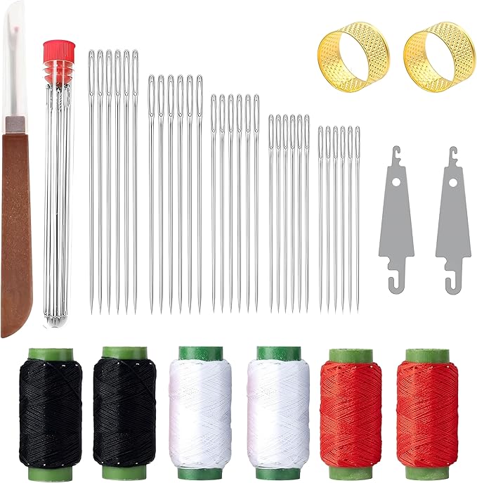 42PCS Sewing Kit,Sewing Tool Set,Sewing Supplies,Big Eye Steel Sewing Needle Kit,Stainless Steel Needles for Hand Sewing Kit w/Thread Ripper,Needle Threaders,Threads and Thimbles for Adults,Beginners