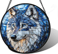 Stained Glass Window Hanging - Funny Wolf Suncatcher Ready to Hang Window Doors Home Decoration and Christmas, Mother's Day Birthday Gifts for Women, Men, and Mom 6.3x6.3 in