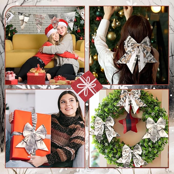 100 Pcs 5 x 5 Inch Beige Winter Quilting Fabric Neutral Christmas Fat Squares Patchwork Strips Snowman Nutcracker Reindeer Precut Fabric Bundles for Xmas Handmade DIY Craft Sewing Material