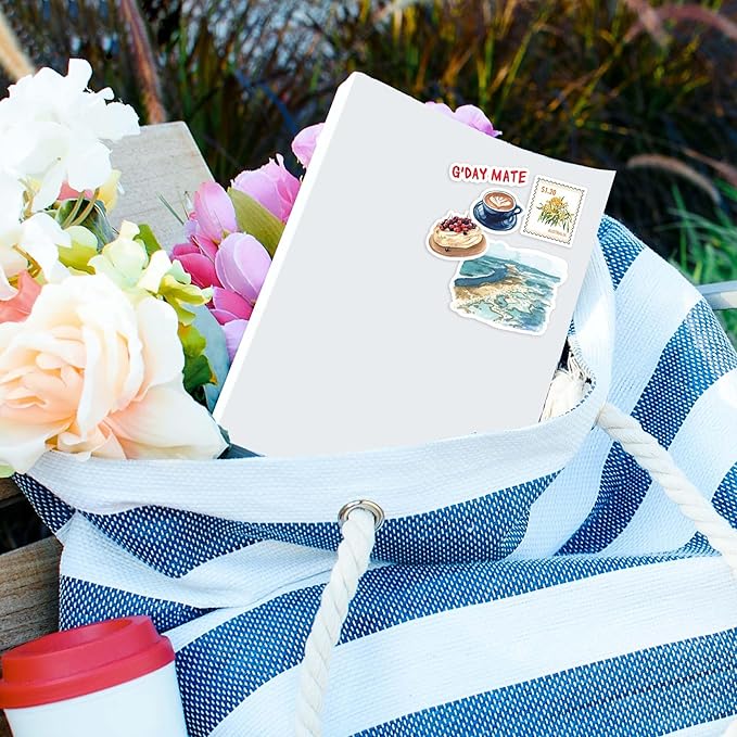 Navy Peony Outback Australia Travel Stickers (32pcs) — for Scrapbooks, Journals