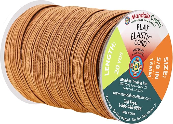 Mandala Crafts 16mm 20 Yds Roll of Russet Brown Elastic Bands for Sewing - 5/8 Flat Elastics Cord - 5 8 Inch Braided Stretch Straps for Crafting
