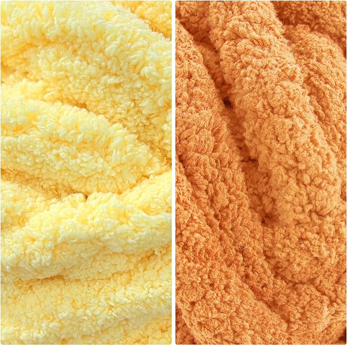 HOMBYS 8 Pack Assorted Chunky Yarn for Crocheting,Super Bulky Large Soft Fluffy Yarn,Plush Fuzzy Yarn,Thick Chenille Yarn for Hand Knitting/Arm Knitting,4 Buttercup,4 Orange(27yds,8 oz Each Skein)
