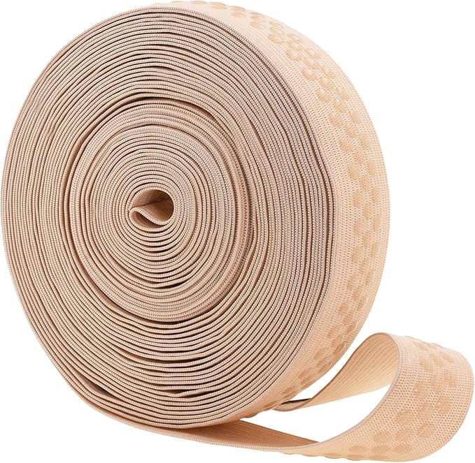 Mandala Crafts 1 Inch Elastic Silicone Gripper Tape for Clothing - 10 Yds Dotted Non Slip Elastic Band for Sewing - Nude Silicone Flat Fabric Stretchy Ribbon Straps