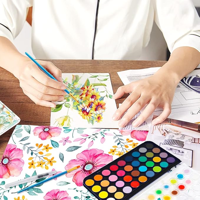 Watercolor Paint, 48 Colors Washable Paint Set, 6 Brush, 6 Refillable Water Brush Pen, Drawing Pad, Palette, Painting sets for Artists Beginners Adult, Water Color Paint Sets for Kids