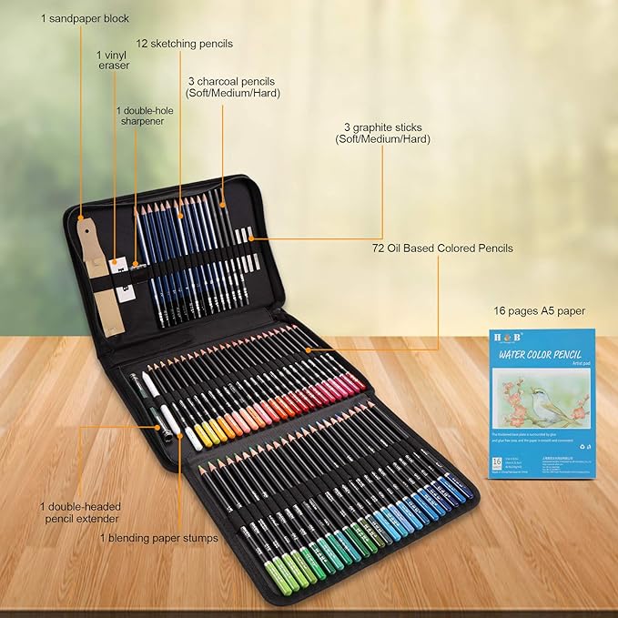 YBLANDEG Sketching and Drawing Colored Pencils Set 96-Pieces,Art Supplies Painting Graphite Professional Art Pencils Kit,Gifts for Teens & Adults Drawing Charcoal Tool Set